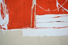 This contemporary abstract mixed media composition features geometric shapes in orange and sienna. Image 3