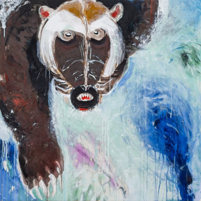 This contemporary acrylic painting of a northern animal is by Rick Rivet.