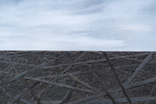 This contemporary mixed media wall composition by Rod Mireau is made of oil paint, wood and ink. Image 5