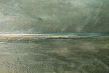 Rendered in a gray-blue palette, this abstract painting suggests the sea. Image 7