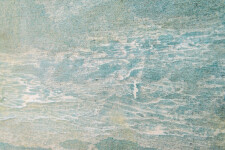 Rendered in a gray-blue palette, this abstract painting suggests the sea. Image 9