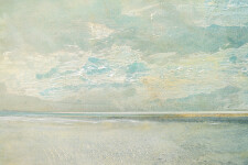 Rendered in a gray-blue palette, this abstract painting suggests the sea. Image 5