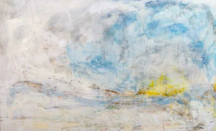 The line between sky and shore blur in this beautiful abstract landscape by Canadian painter Sharon Kelly.