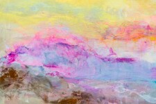 In this abstract landscape by Sharon Kelly, a glorious sunset ablaze on the horizon explodes in a mix of vibrant colours--pink, yellow, and … Image 6