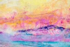 In this abstract landscape by Sharon Kelly, a glorious sunset ablaze on the horizon explodes in a mix of vibrant colours--pink, yellow, and … Image 4