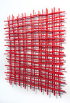 A layered grid of intersecting lengths of bent aluminum is painted in an eye-popping primary red by Shayne Dark. Image 5