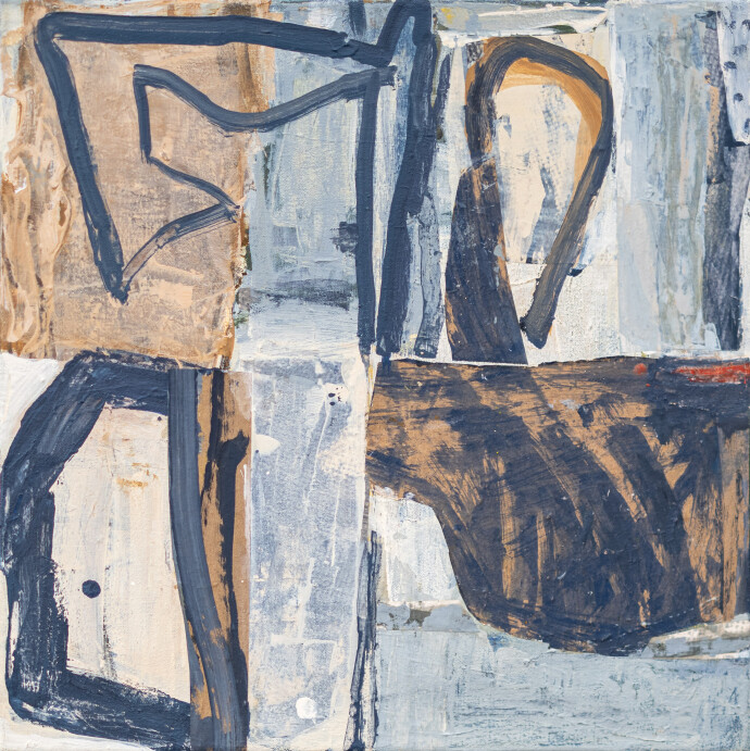 This mixed media contemporary abstract composition is rendered in earthy colours.