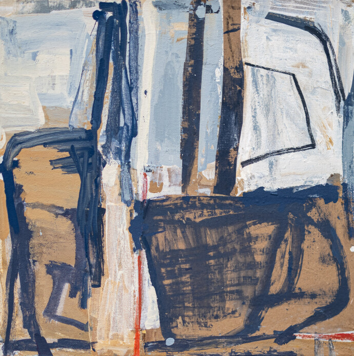 This mixed media contemporary abstract composition is rendered in earthy colours.