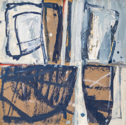 This mixed media contemporary abstract composition is rendered in earthy colours.