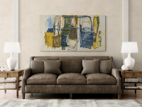 This contemporary mixed media composition was influenced by cubism. Image 12