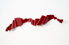 This contemporary wall sculpture is forged from steel and painted red. Image 4