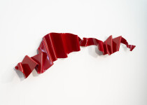 This contemporary wall sculpture is forged from steel and painted red. Image 3