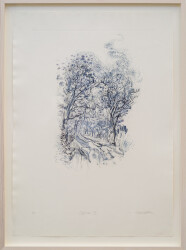This unique nature print by Susan Collett features a sketch of the woods.