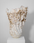 This contemporary sculptural indoor white porcelain vessel was made by Susan Collett. Image 5