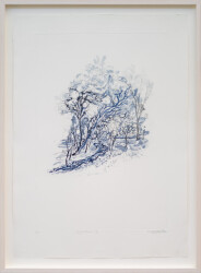 This unique nature print by Susan Collett features a sketch of the woods.