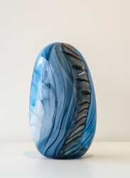 This contemporary aqua and grey coloured glass vessel is by Susan Rankin.