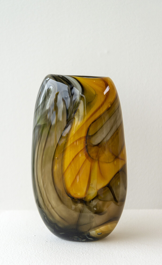 This contemporary gold and grey coloured glass vase is by Susan Rankin.
