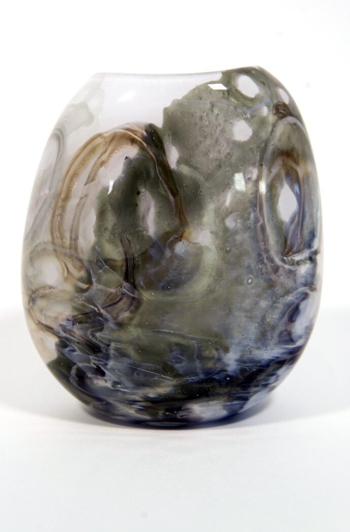 Cloud white highlights neutral tones of taupe in this beautiful new glass vessel by Canadian artist Susan Rankin.