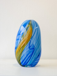 This contemporary blue and gold coloured glass vessel is by Susan Rankin.