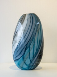 This contemporary aqua and grey coloured glass vessel is by Susan Rankin.