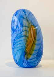 This contemporary blue and gold coloured glass vessel is by Susan Rankin.