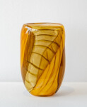 These gold, brown, contemporary, hand-blown, glass vessels are made by Canadian artist Susan Rankin. Image 2