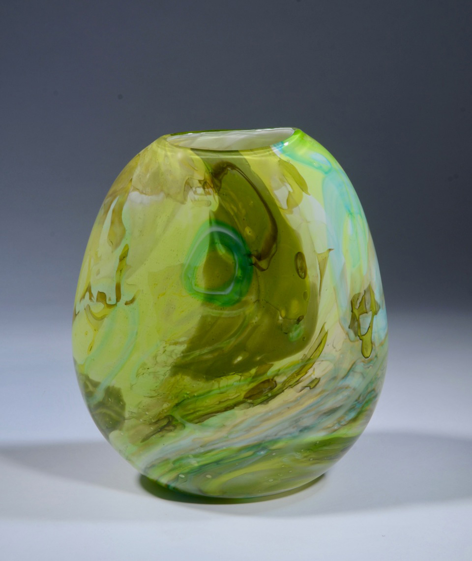 Large Wide Shard Vase Lime Green With Gold Aqua O by Susan Rankin ...