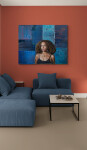 This oil painting is a contemporary portrait of a young black woman. Image 16