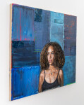 This oil painting is a contemporary portrait of a young black woman. Image 2