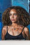 This oil painting is a contemporary portrait of a young black woman. Image 5