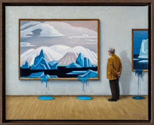 This surrealist painting by Toni Hamel features a Group of Seven piece and focuses on the theme of climate change.