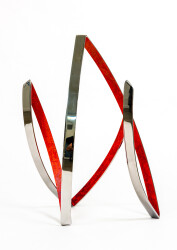 This contemporary indoor metal sculpture symbolizes fire.