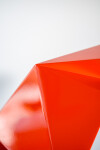 This abstract steel table top sculpture by Viktor Mitic has a red geometric form. Image 10