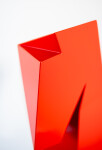 This abstract steel table top sculpture by Viktor Mitic has a red geometric form. Image 6