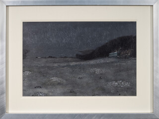 This moody realistic landscape set on the prairies is by the renowned Alberta-born artist William Kurelek.