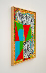 This contemporary abstract painting features colourful geometric patterns. Image 3