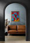 This contemporary abstract painting features colourful geometric patterns. Image 10