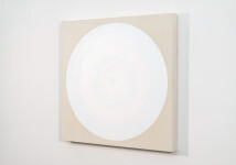 This dynamic contemporary circular painting in bright white is by Yvonne Lammerich. Image 2