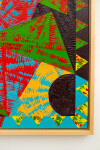 This contemporary abstract painting features colourful geometric patterns. Image 5