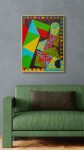 This contemporary abstract painting features colourful geometric patterns. Image 10