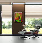 This contemporary abstract painting features colourful geometric patterns. Image 10