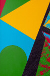 This contemporary abstract painting features colourful geometric patterns. Image 3