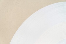 This dynamic contemporary circular painting in bright white is by Yvonne Lammerich. Image 5