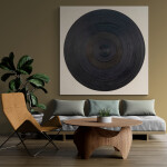 With its bold form and striking black palette, this large circular painting by Yvonne Lammerich makes a dramatic contemporary statement. Image 11